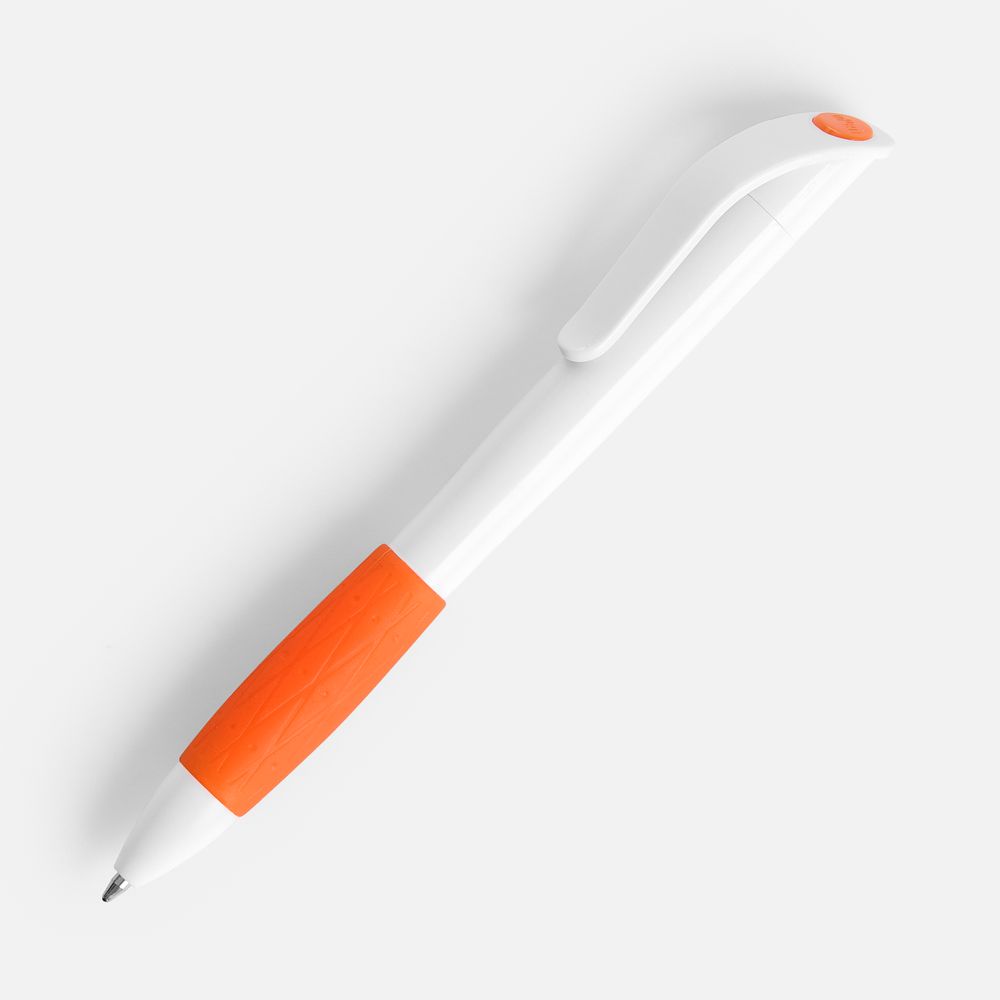 Ручка шариковая Grip, белая с оранжевым