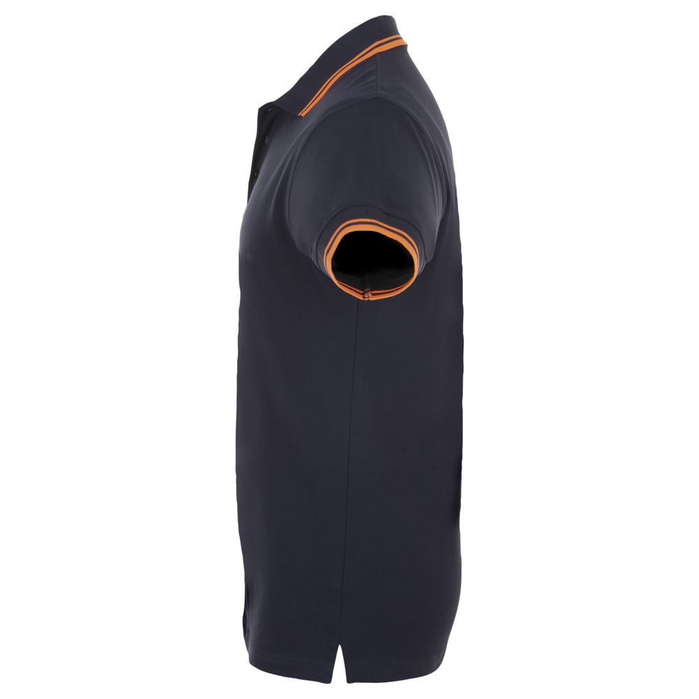 Рубашка поло мужская Pasadena Men 200 с контрастной отделкой, темно-синяя (navy) с неоново-оранжевым — изображение 4