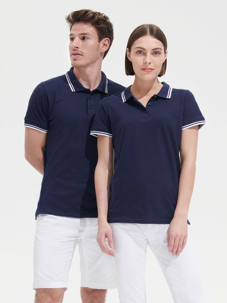 Рубашка поло мужская Pasadena Men 200 с контрастной отделкой, темно-синяя (navy) с неоново-оранжевым — изображение 6