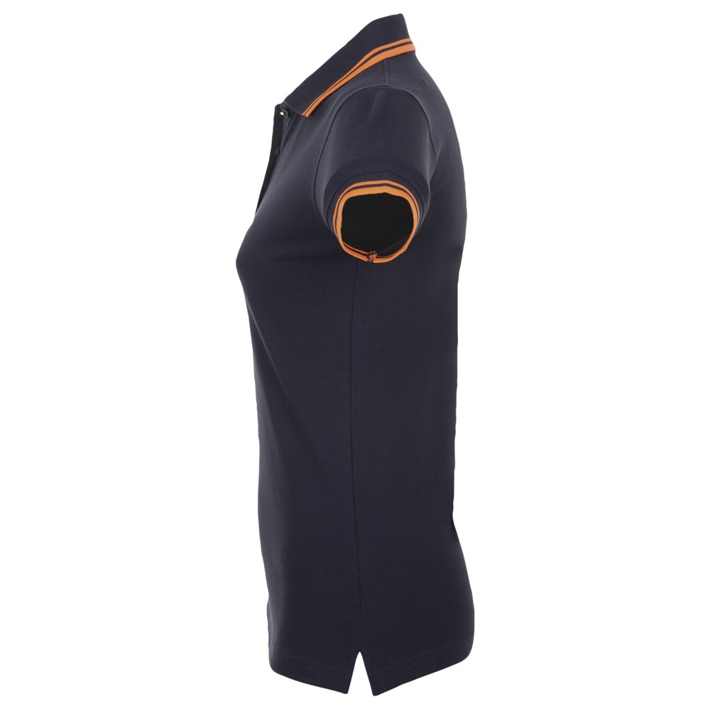 Рубашка поло женская Pasadena Women 200 с контрастной отделкой, темно-синяя (navy) с неоново-оранжевым — изображение 4