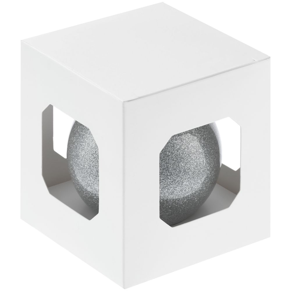 Елочный шар Finery Shine, 8 см, глянцевый серебристый с глиттером — изображение 3